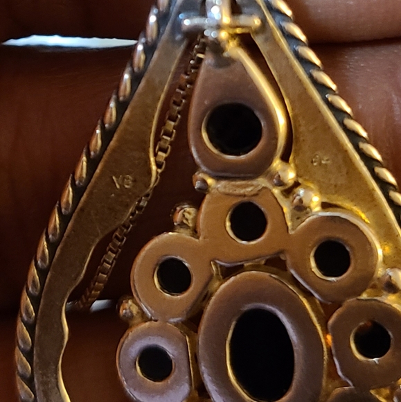 Vintage Valerio Baltic Amber & Silver Teardrop Dangle Pendant on 18in Box Chain - Picture 10 of 12